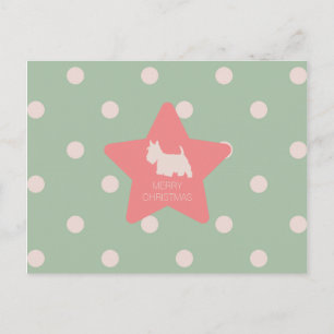 Postal Festiva Scottie vintage sobre puntos verdes y blancos