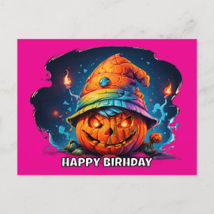 Postal Festiva scray jackolantern con gorra de cumpleaños pysched