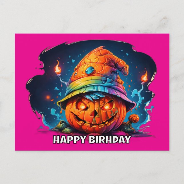 Postal Festiva scray jackolantern con gorra de cumpleaños pysched (Anverso)