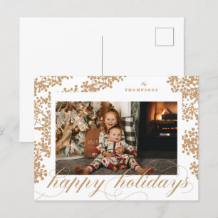 Postal Festiva Script Happy Holidays Foliage Photo Postcard