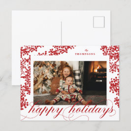 Postal Festiva Script Happy Holidays Red Berries Photo Postcard