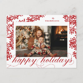 Postal Festiva Script Happy Holidays Red Berries Photo Postcard