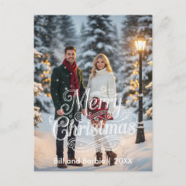 Postal Festiva Script Merry Christmas Couples Photo Front