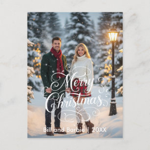 Postal Festiva Script Merry Christmas Couples Photo Front