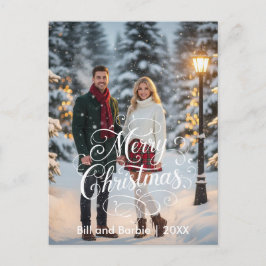 Postal Festiva Script Merry Christmas Couples Photo Front