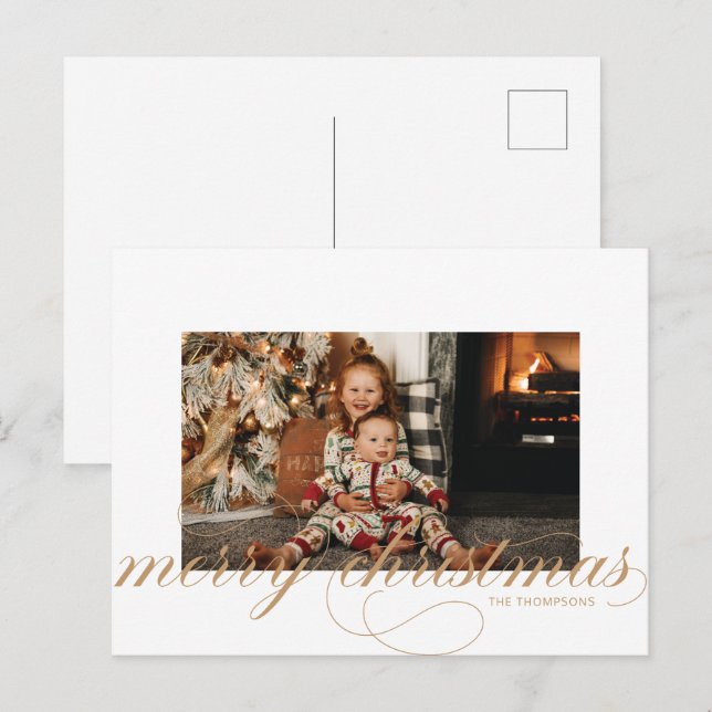 Postal Festiva Script Merry Christmas Elegant Photo Postcard (Anverso / Reverso)