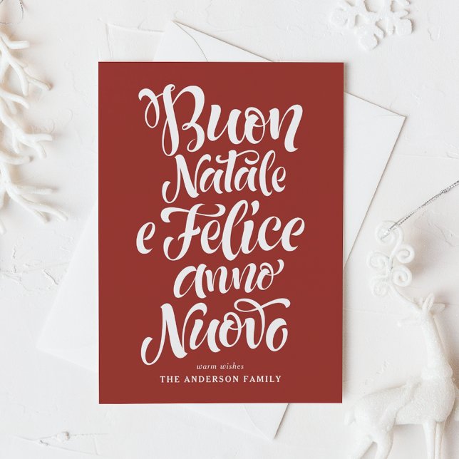 Postal Festiva Script Red Buon Natale e Felice Anno Nuovo (Subido por el creador)