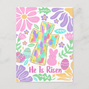 Postal Festiva Se ha levantado feliz Pascua Cristiana Jesús Dios 