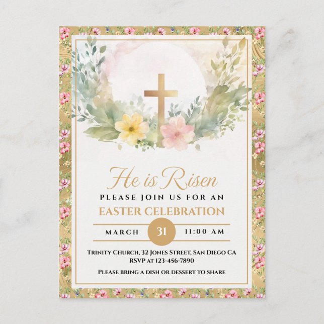 Postal Festiva Se Levanta Con Flores De Agua De Pascua, Religioso (Anverso)