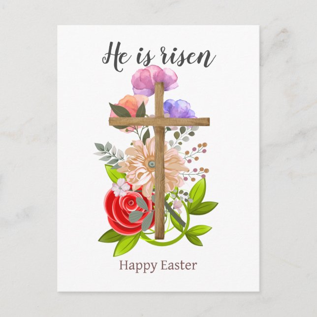 Postal Festiva Se levanta, Feliz Pascua a los amigos, religioso (Anverso)