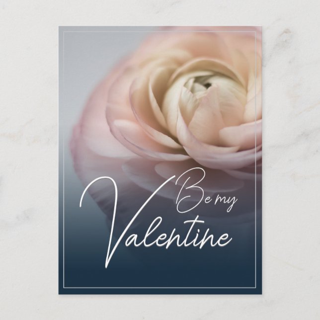 Postal Festiva Sé mi San Valentín con una rosa rosada grande (Anverso)