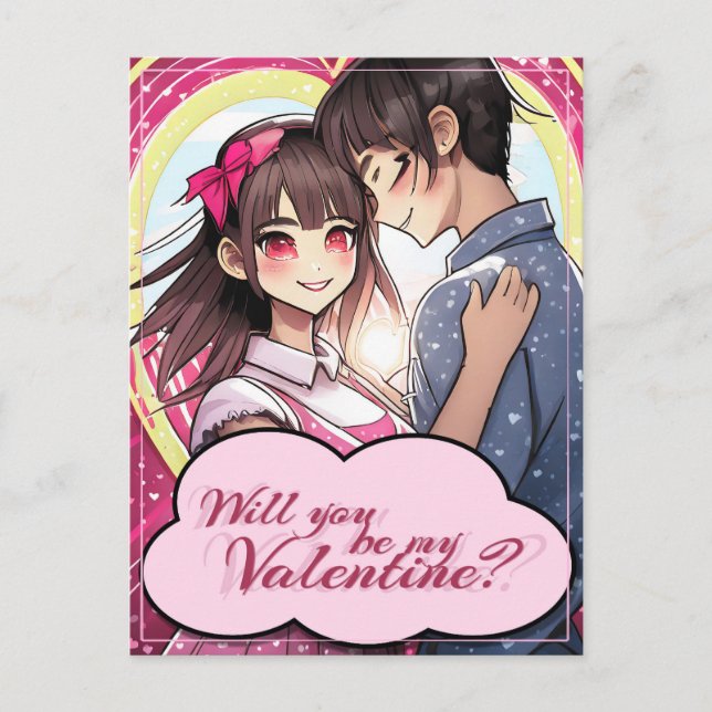 Postal Festiva Sé mi San Valentín en el estilo manga 58477 (Anverso)