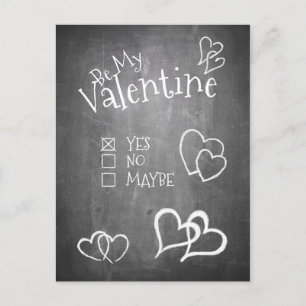 Postal Festiva Sé mi San Valentín en una pizarra