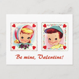 Postal Festiva Sé mi Valentine retro niño y Chica