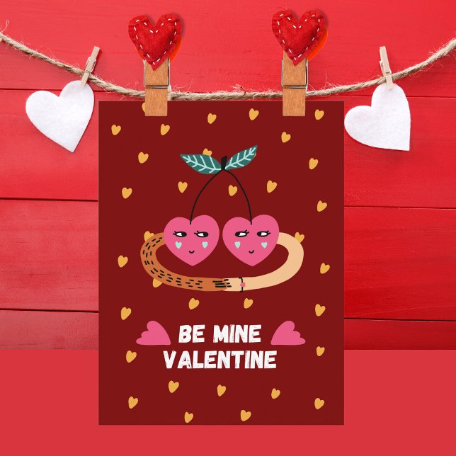 Postal Festiva Sé Mío San Valentín, 2 Lindas Cerezas Rosadas Enam (Subido por el creador)