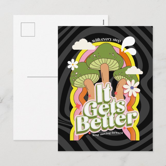 Postal Festiva Se pone mejor | Buenas vibraciones y sentidos retr (Anverso / Reverso)