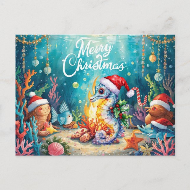 Postal Festiva Seahorse Under the Sea Christmas Party  (Anverso)
