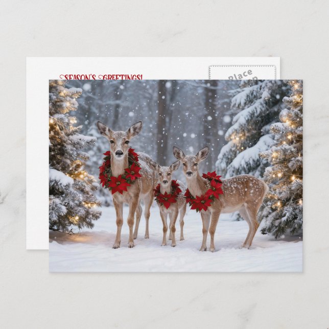 Postal Festiva Seasons Greeting Holiday Deer Wreaths (Anverso / Reverso)