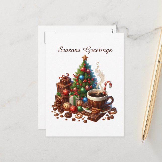 Postal Festiva Seasons Greetings café snowman (Anverso/Reverso In Situ)