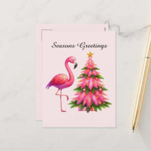 Postal Festiva Seasons Greetings flamingo rosa