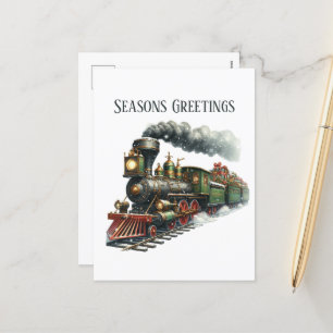Postal Festiva Seasons Greetings train agrega mensaje