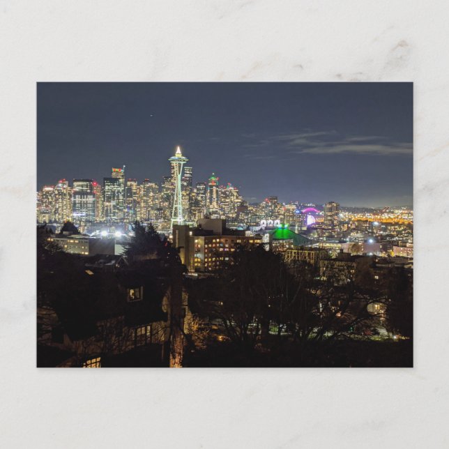 Postal Festiva Seattle de Noche (Anverso)