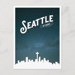 Postal Festiva Seattle por Night Skyline - Washington, Estados Un