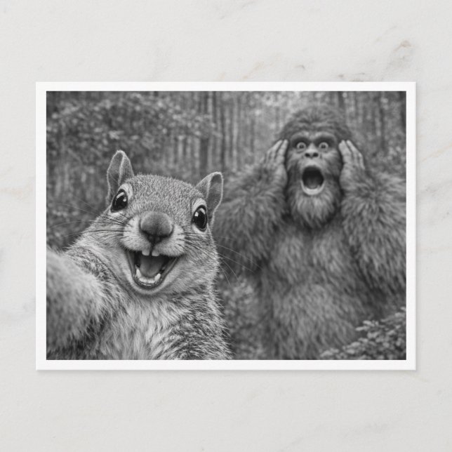 Postal Festiva Selfie de Bigfoot y Ardilla (Anverso)