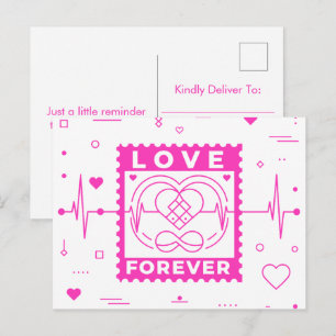 Postal Festiva Sello de San Valentín Amor Rosa Neon para Siempre
