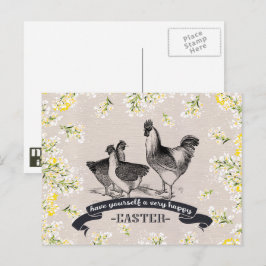Postal Festiva Semana Santa. Anfitrión vintage y Pascua de Hens