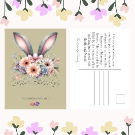 Postal Festiva Semana Santa Beige Floral Conejo Conejo Orejas Nom