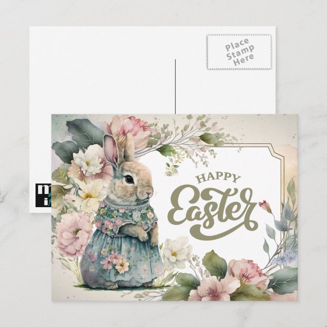 Postal Festiva Semana Santa. Conejito de moda (Anverso / Reverso)