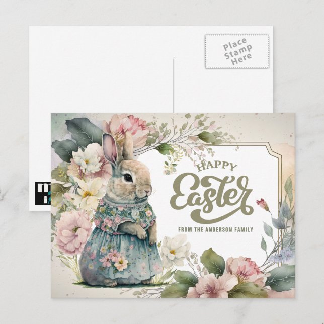 Postal Festiva Semana Santa. Conejito de moda (Anverso / Reverso)