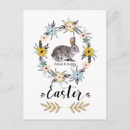 Postal Festiva Semana Santa. Conejo de Pascua y Flores de Primave
