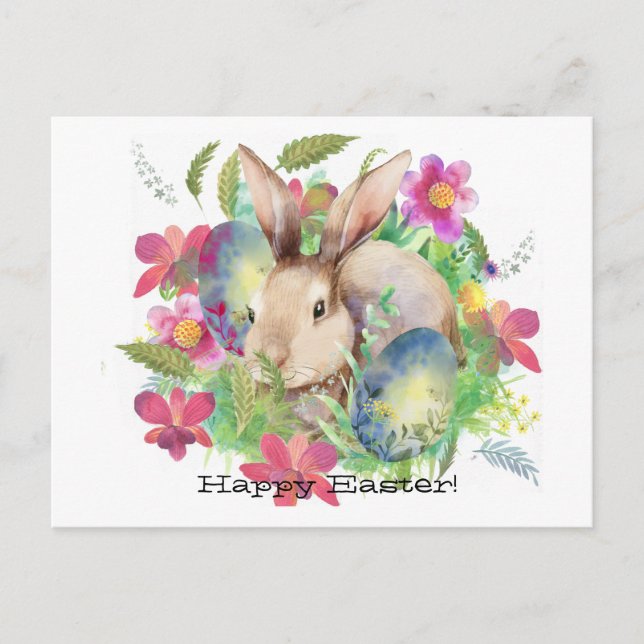Postal Festiva Semana Santa! Conejo lindo con huevos (Anverso)