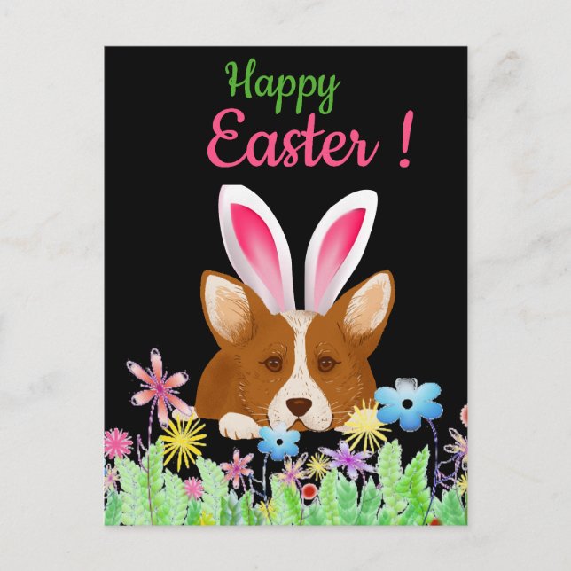 Postal Festiva Semana Santa | Corgi con conejito de Pascua (Anverso)