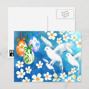 Postal Festiva Semana Santa. Huevos de Pascua y pintura de paloma