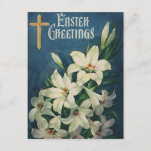 Postal Festiva Semana Santa Lilies Flores, Vieja Pascua Religiosa