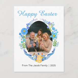 Postal Festiva Sencilla Elegante Feliz Pascua familia una foto