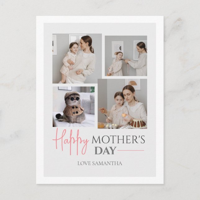 Postal Festiva Sencilla y elegante foto rosa Cuatro fotos Feliz D (Anverso)