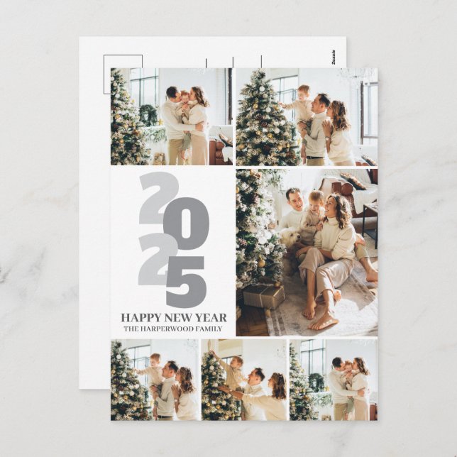 Postal Festiva Sencillo elegante moderno Feliz Año Nuevo 6 Foto (Anverso / Reverso)