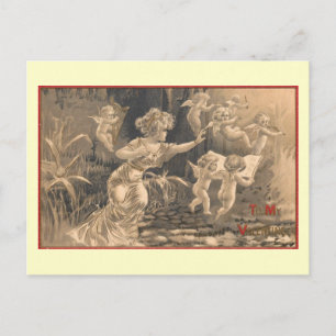 Postal Festiva Señora Chases Musical Cupids, vintage de la