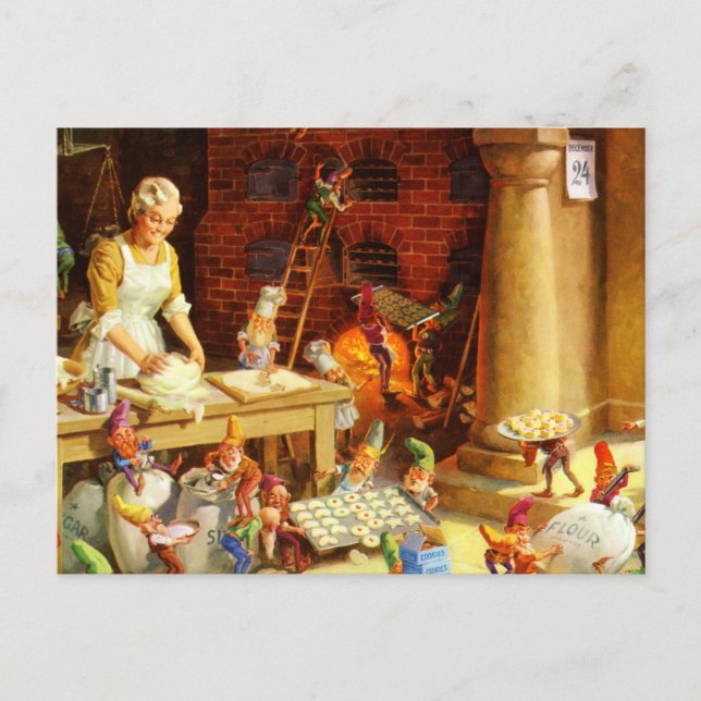 Postal Festiva Señora Claus y los duendes de Santa cuecen las (Anverso)