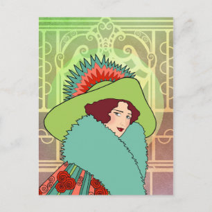 Postal Festiva Señora del Art Deco - GINELLE: Navidades del pasad