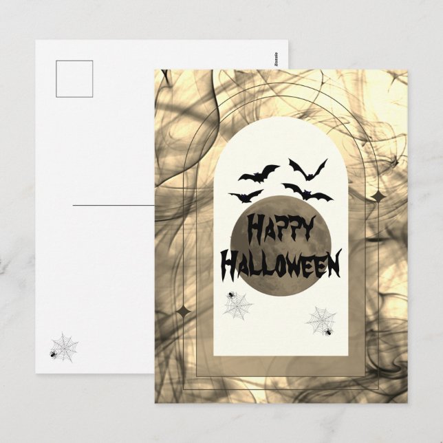 Postal Festiva Sepia negra moderna y singular fantasmal Halloween (Anverso / Reverso)
