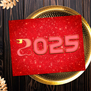 Postal Festiva Serpiente Roja y Dorada Año Nuevo Chino 2025