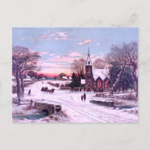 Postal Festiva Servicios de la Iglesia la mañana de Nochebuena