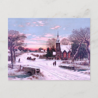 Postal Festiva Servicios de la Iglesia la mañana de Nochebuena