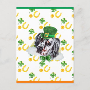 Postal Festiva Setter Inglés Shamrock Día de San Patricio