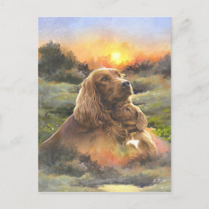Postal Festiva Setter irlandés con cachorro